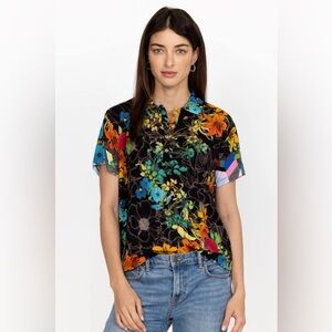 Johnny Was Nero Sequence Short Sleeve Polo Tee Shirt